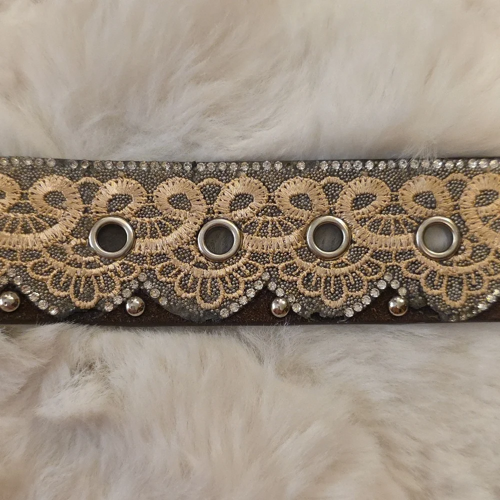 Angel Ranch Western Silver Rhinestone Lace Scalloped Feminine Belt Womens S - Picture 10 of 13